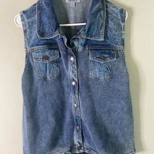 Vintage PBJ Blues Denim/Knitted Button Front Vest Size Large knit denim